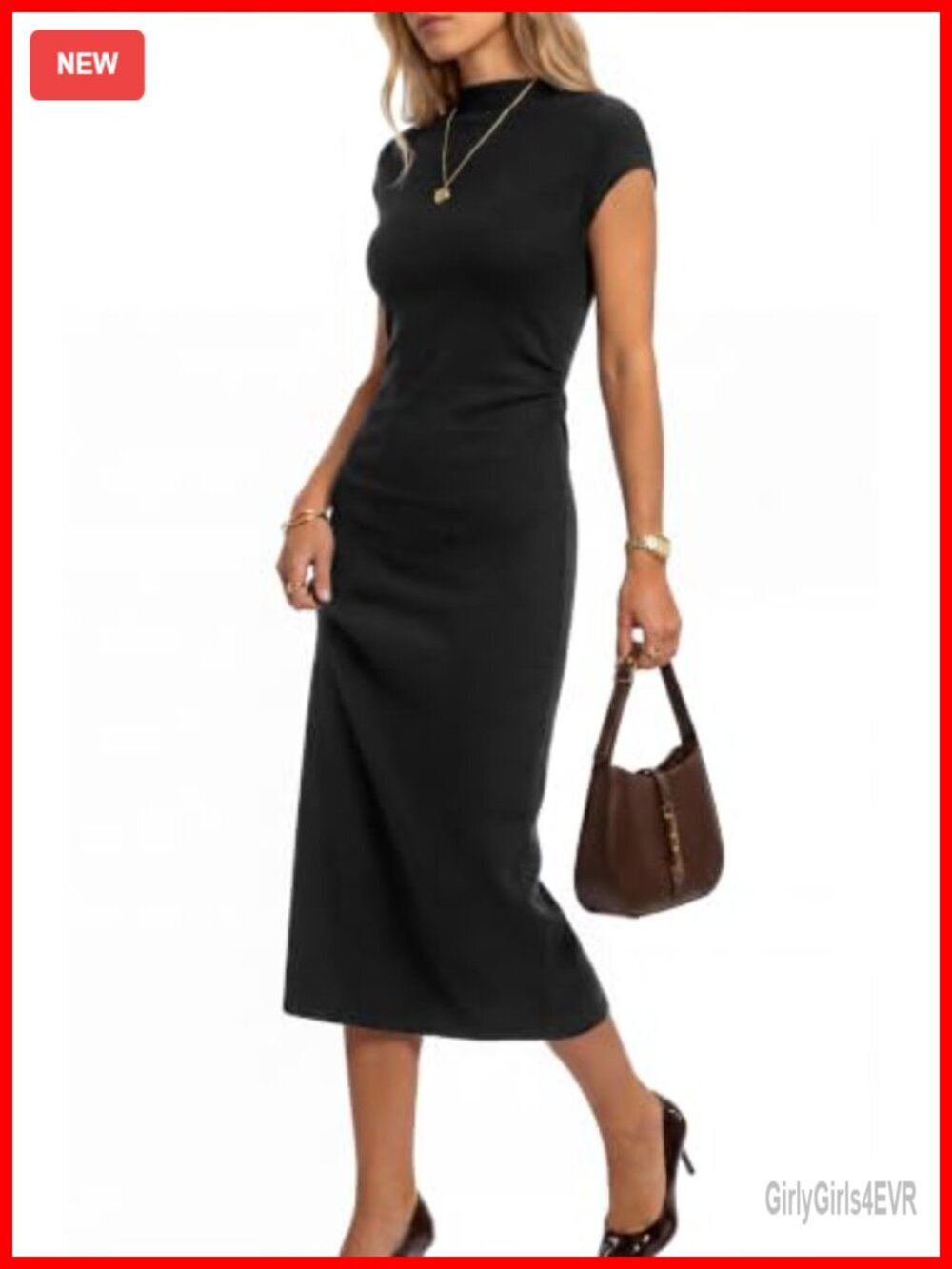 Wool Blend Slim Fit Mock Neck Midi Sweater Dress